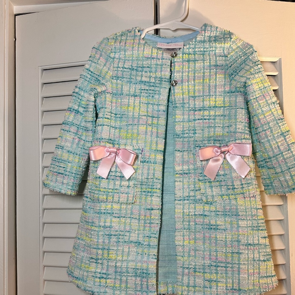 Bonnie Baby Pastel Boucle Coat with Pink Bows and Dress - Picture 6 of 12
